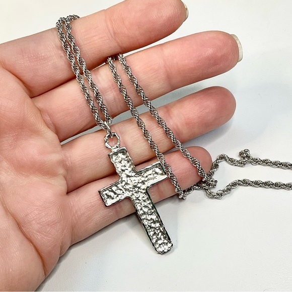 Mid Century Sterling Silver Cross Necklace Vintage - Picture 7 of 7